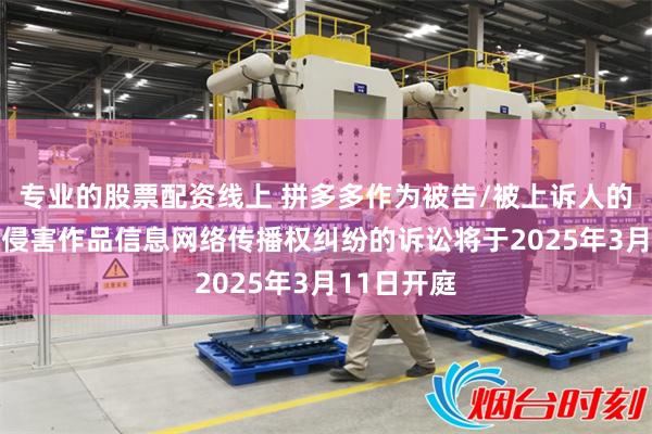 专业的股票配资线上 拼多多作为被告/被上诉人的13起涉及侵害作品信息网络传播权纠纷的诉讼将于2025年3月11日开庭
