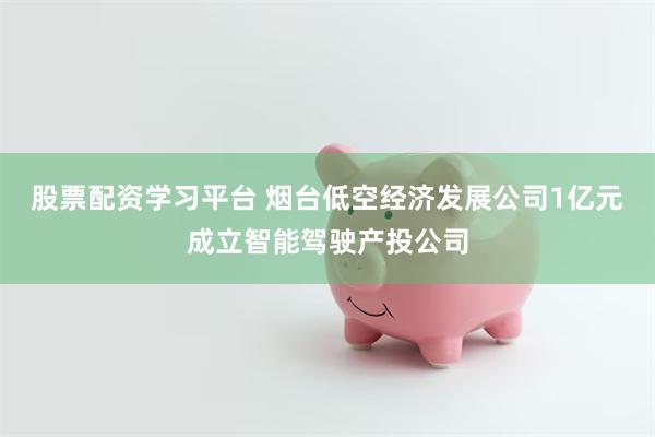 股票配资学习平台 烟台低空经济发展公司1亿元成立智能驾驶产投公司